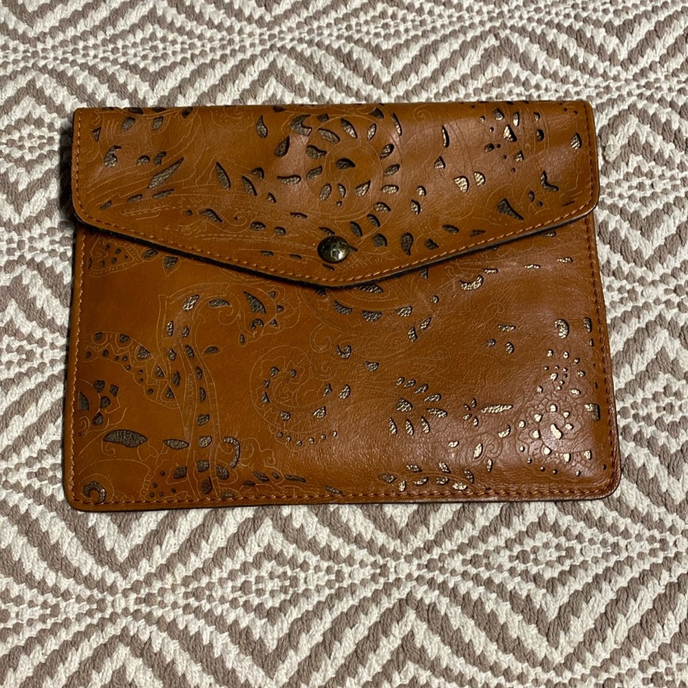 Patricia Nash clutch 100% Italian leather clutch bag in cognac